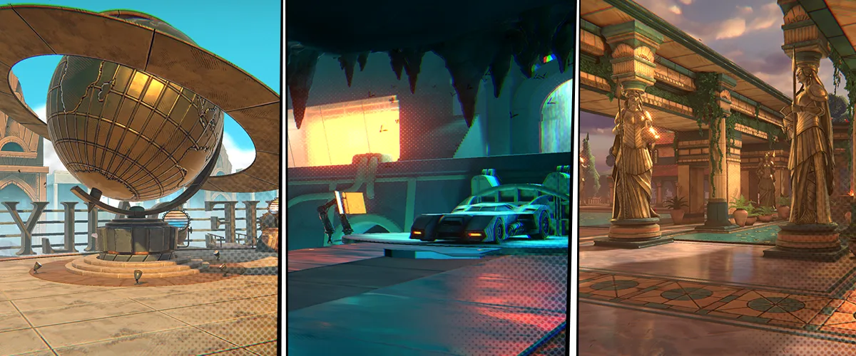DCKO battlegrounds — the Batcave, the Fortress of Solitude, the Lazarus Pits, and more