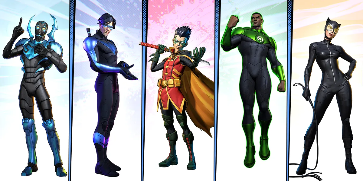 The DCKO roster lineup — a spread of DC Super Heroes and Super-Villains